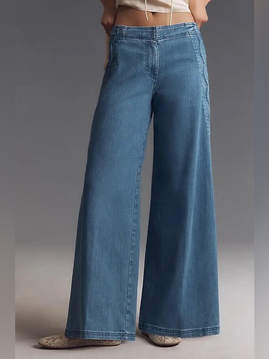 Maeve Pants - Maeve Scallop Edge Wide Leg Blue Jeans Boho Slouchy Cottagecore Size 29